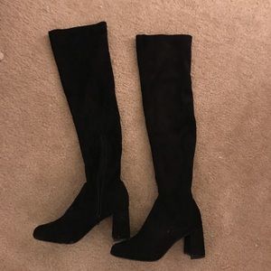 Lulus Tahlia Black Suede Over the Knee Boots